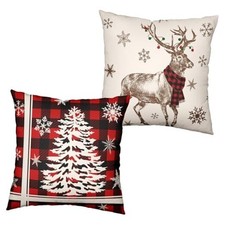 Throw Pillow Covers 18x18 Set of 18" x 18" Pack of 2 Christmas Tree Reindeer