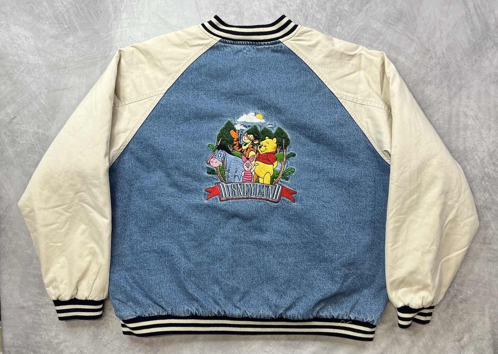 Vintage Disney Catalog Winnie The POOH And Friends Denim Varsity Jacket Size XL
