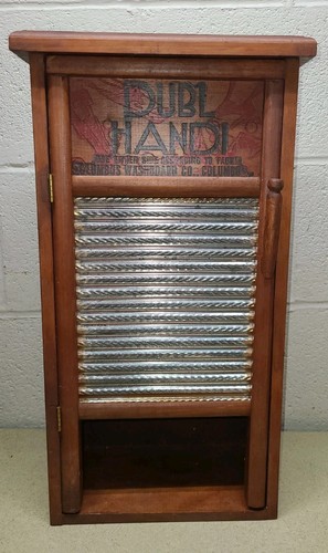 ANTIQUE Wood DUBL HANDI COLUMBUS WASHBOARD 18" Cabinet 9.5x5x19.5" Wall Hanging