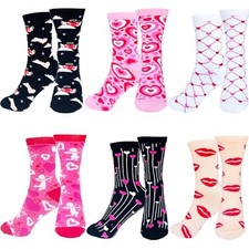 6 Pairs Valentines Day Socks,Heart Print Crew Socks for Women,Funny Novelty