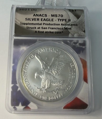 2021-S ANACS MS70 Type II American Silver Eagle - 1 oz  .999 Silver Coin