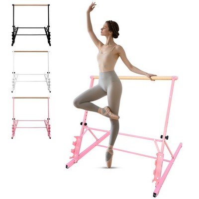 3.5FT Pink Solid Wood Ballet Barre With Adjustable Range Of 31.5-39.5 Inches For
