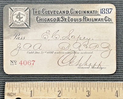 1897 The Cleveland, Cincinnati, Chicago & St. Louis Railway Co., System Pass