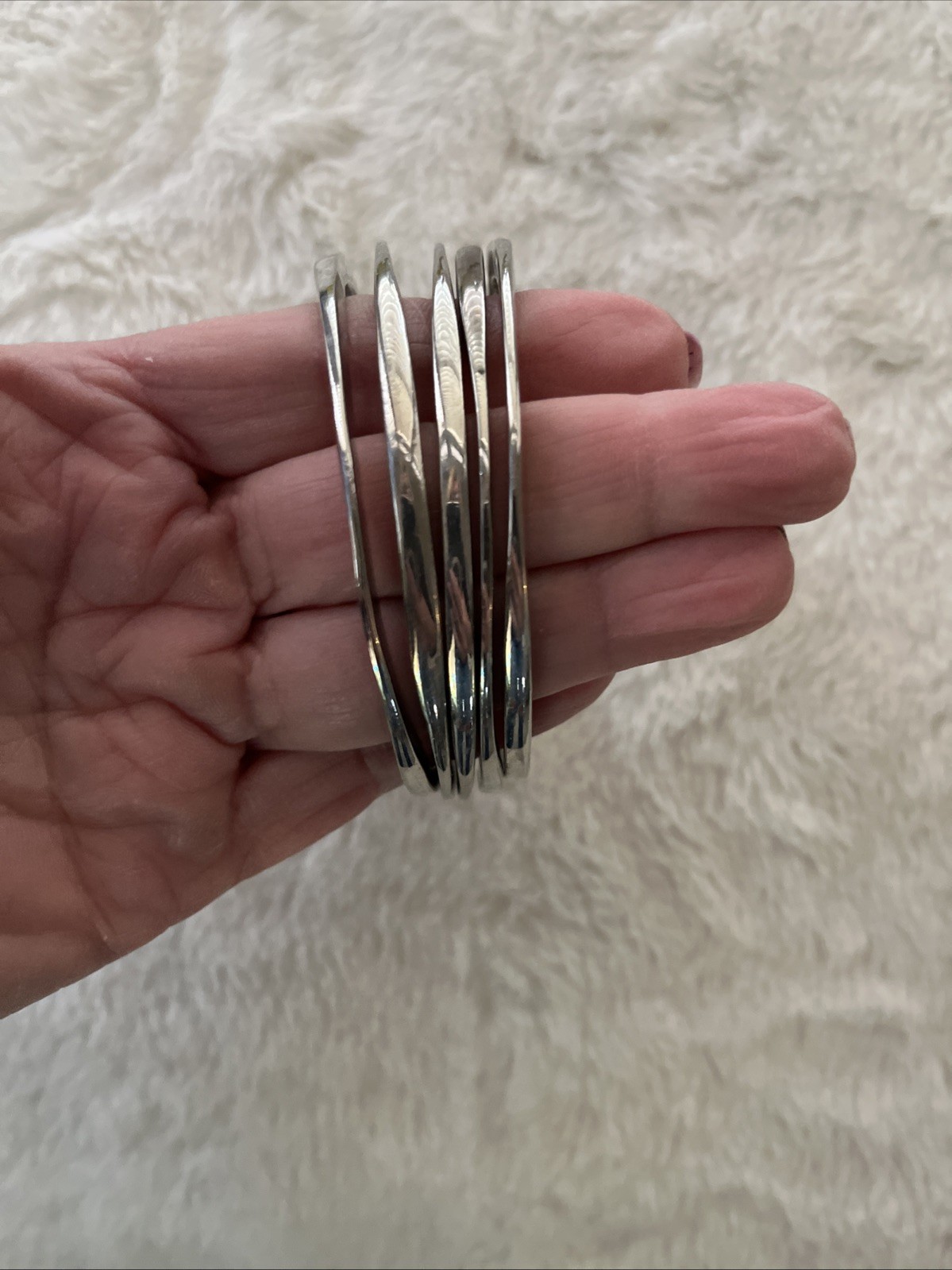 5 PCs. Solid Bangles Silvertone Bangle Bracelet 7… - image 2
