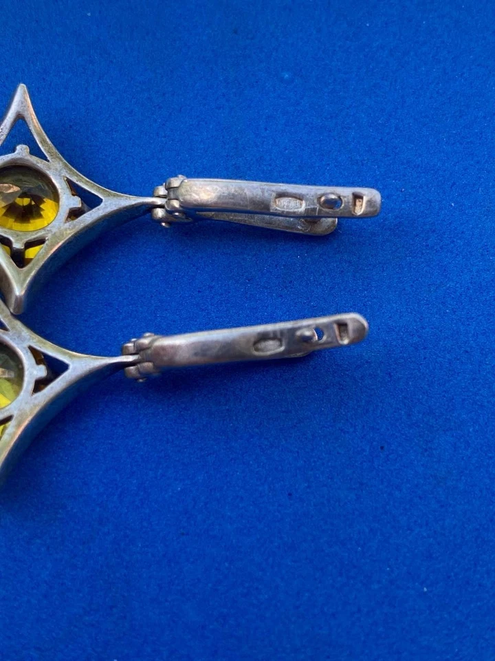 earrings silver 800 assay value artificial citrine practically new Ukraine - Image 2 of 4