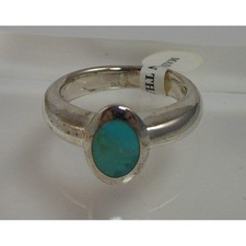 Handcrafted Vintage Turquoise Solitaire Ring Sterling Silver Size 7