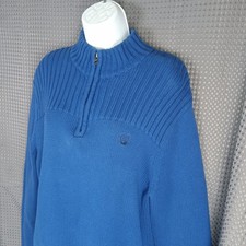 Chaps Men's Blue 100 Cotton Quarter Zip Mock Neck Sweater Size M