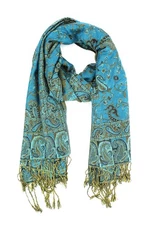 Reversible Paisley Pashmina Shawl Wrap Elegant Colors 023-13Tq/blk