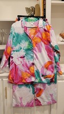Natori Multicolor Floral Satin Collared Button Pajama Set Long Sleeve S