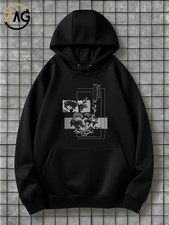 HOT-Unisex black abstract art graphic hoodie