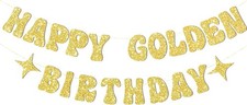 Happy Birthday Banner Gold Glitter Sign Decoration for Birthday Party Backdrop