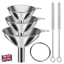 5PCS Stainless Steel Funnels Set (S, M, L) with Cleaning Brushes – Kitchen Funne