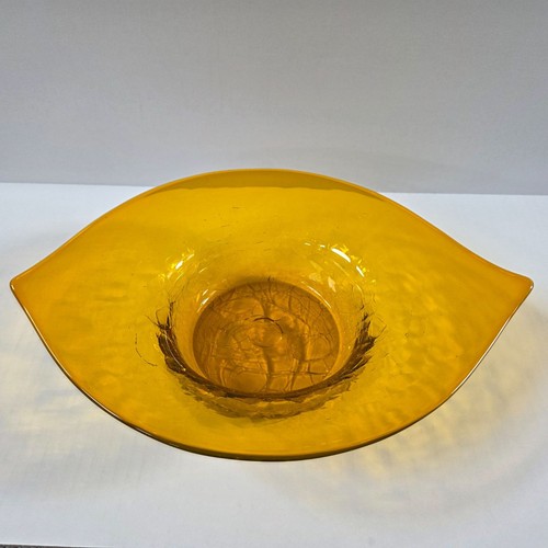 Vintage Bischoff Crackle Glass Bowl 264 Gold Mid Century Modern MCM 13" - Picture 12 of 17