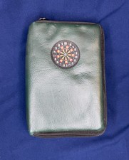 Vintage Dart Case Green Faux Leather Zippered Storage Wallet
