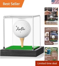 Golf Ball Display Case with Wooden Base Dust Protection, Black Cube