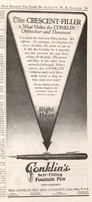 1918 Conklin's Self-Filling Fountain Pen Non-Leakable ANTIQUE PRINT AD AM18