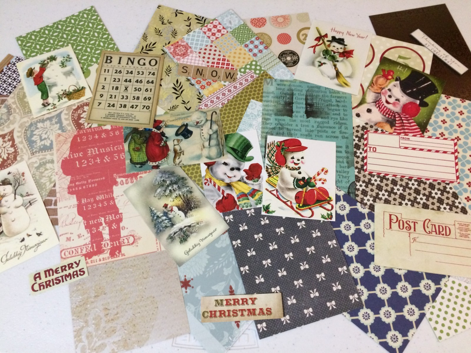 Christmas Scrapbook Paper Double-Sided Kit Snowman Tags Quotes 50 pieces + 2014