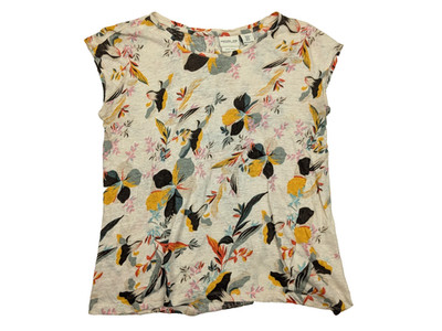 RACHEL ZOE Top Shirt Damen M Ärmellos Blumen Leinen Knopfleiste asymmetrisch