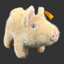 Vintage German Steiff Soft Pig Plush Pink Piglet Stuffed Animal