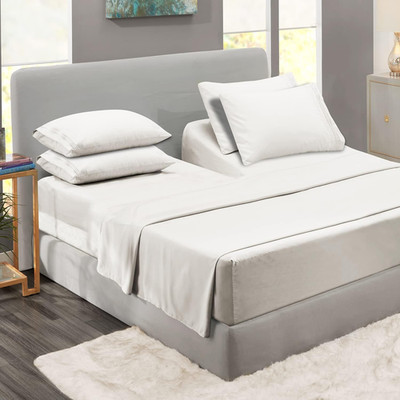 Flex Top King Sheets, 6 Piece Set - Hotel Luxury Sheets for Top Split King Bed, 