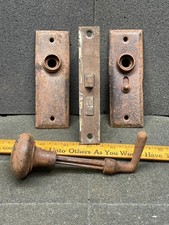Antique Vintage Screen Door Face Plates Handles and Mortise Patina set