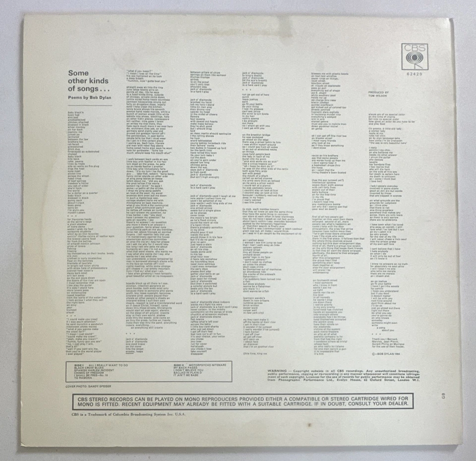 Bob Dylan – Another Side Of Bob Dylan Vinyl Lp Record EX / VG+ - Image 3 of 4