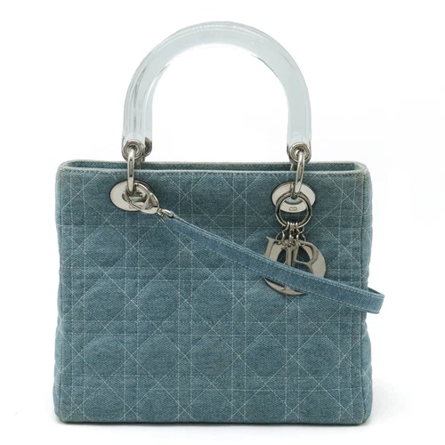 Christian Dior Lady Dior Cannage sac à main bandoulière denim bleu clair transparent