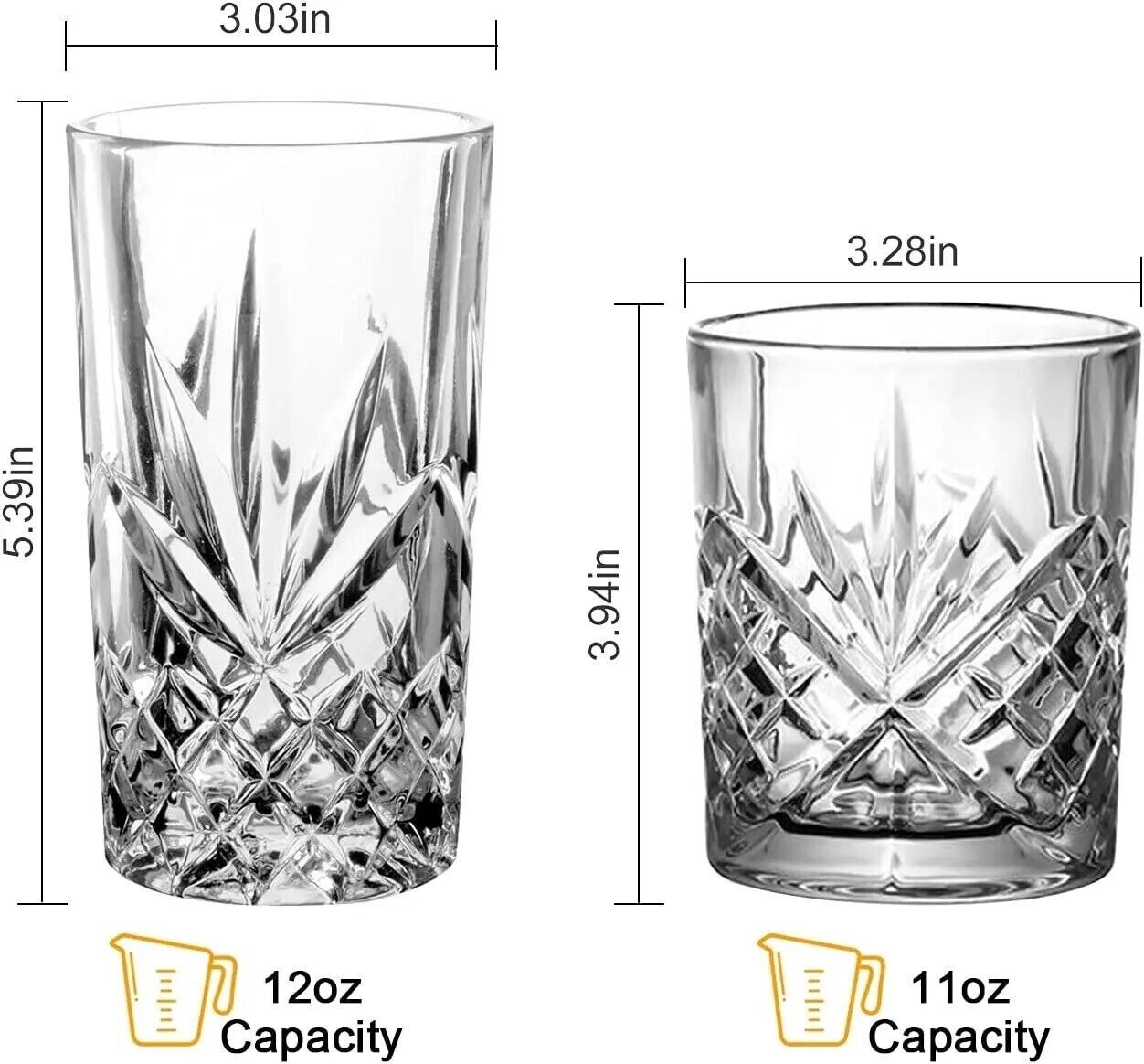 Crystal Cut Highball Tall Drinking Glasses, Dishwasher Freezer