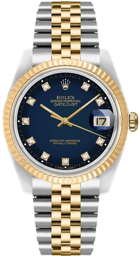 Reloj Rolex Datejust esfera azul diamante Jubileo oro amarillo y acero 36 mm 16233