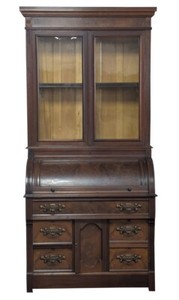 Antique Eastlake Cylinder Bookcase Secretary, Walnut​, PA6711