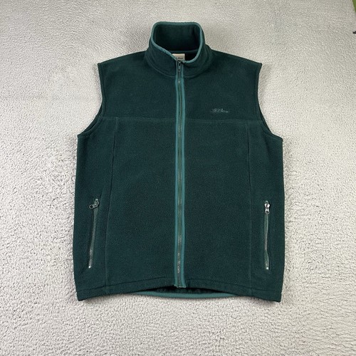 Vintage LL Bean Fleece Vest Mens Large Green Full Zip Outdoor Made in USA
