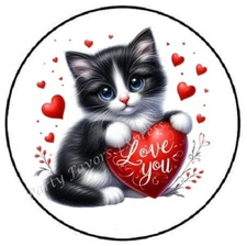 LOVE YOU BLACK WHITE CAT VALENTINES DAY ENVELOPE SEALS LABELS STICKERS FAVORS