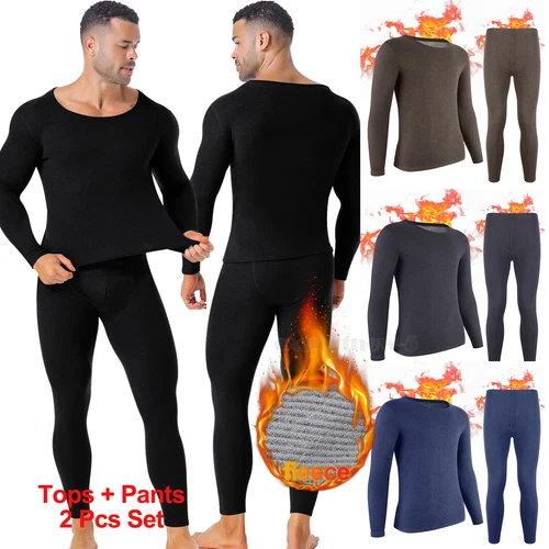 Hombres Clima Frío Invierno Vellón Forrado Térmico Largo Johns Parte Superior Inferior Conjunto Ropa Interior - Imagen 1 de 24