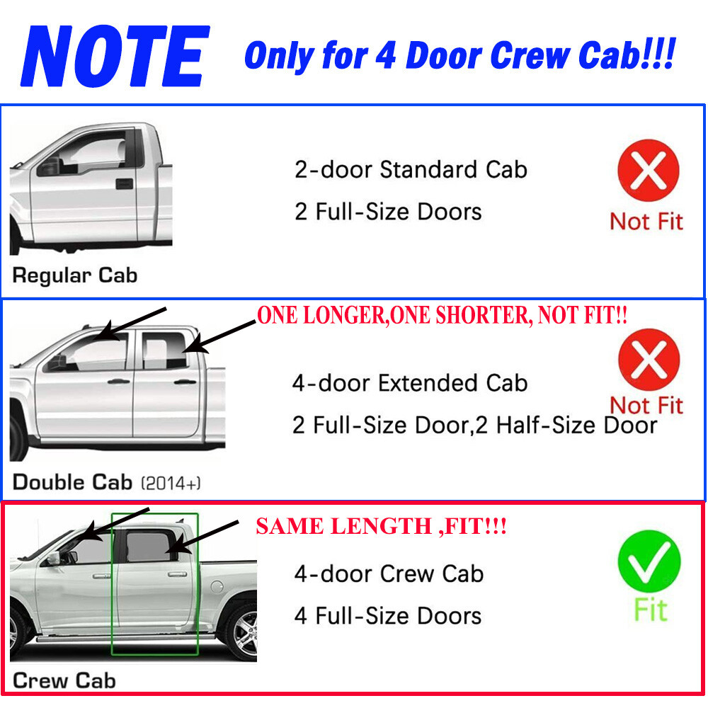 4Pcs In-Channel Window Visors – 2019-2024 Chevy Silverado/GMC Sierra 1500 Crew Cab, Black Acrylic, Car Wash Safe