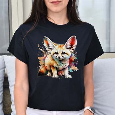 Artistic Fennec Fox Color Splash Unisex T-shirt Black Navy Dark Heather