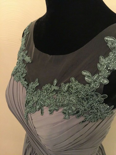 Vestido de Noche Renz Novia para Mujer Pequeño Gris Chifón Sin Mangas Encaje Aplique - Imagen 3 de 8