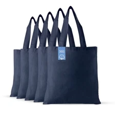 Reusable Cotton Cloth Grocery Craft Bag 15x16 Inch 5 Pack Navy Blue Handle