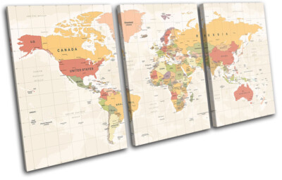 World Atlas Geography Globe Maps Flags TREBLE Leinwand Kunst Bild drucken
