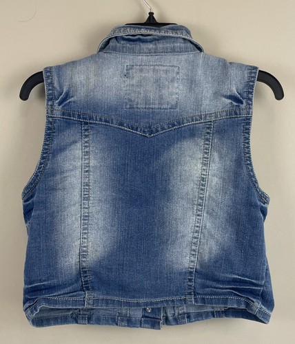 Bongo Jean Vest Jacket Women's/Jr size Large Embellished Denim Stretch - Picture 2 of 17