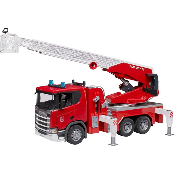 Bruder Scania Super 560R Feuerwehr Mit Drehleiter, Wasserpumpe, Light & Sound-image