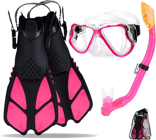 Kids Mask Fin Snorkel Set for 3-7 Years Old Girls with Panoramic Snorkel Mask
