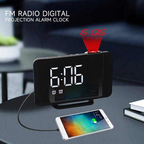 USB LED Digital Projector Rotatable Projection Snooze Dual Alarm Clock FM Radio - Picture 20 of 25