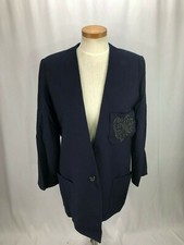 Ellen Tracy Women's Blue Wool Crest Pocket Blazer 12