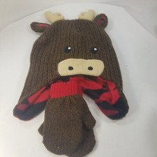 Kids Beanie Hat Reindeer Cap One Size Fits Most with Gloves
