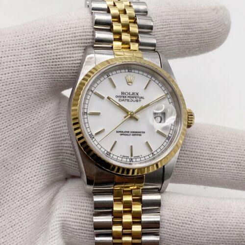 Montre automatique pour homme Rolex Datejust 36 mm sans trous or 18 carats cadran blanc 16233 - Photo 2 sur 9