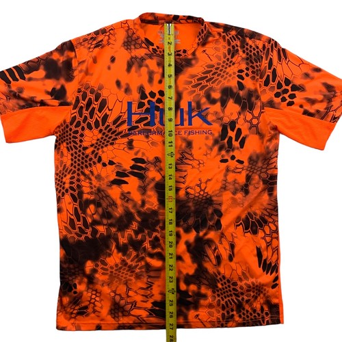 HUK Men's Performance Stretch Inferno Short Sleeve T-Shirt Orange/Black • Small - Picture 5 of 5