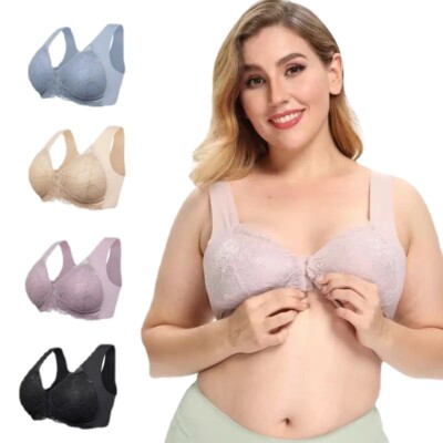 Women's Push Up Receive Side Breasts Without Steel Ring Front Buckle Bra