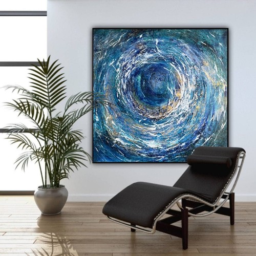 Original Blue Paintings On Canvas, Modern Ocean Oil Painting, Contemporary Art - Picture 2 of 7