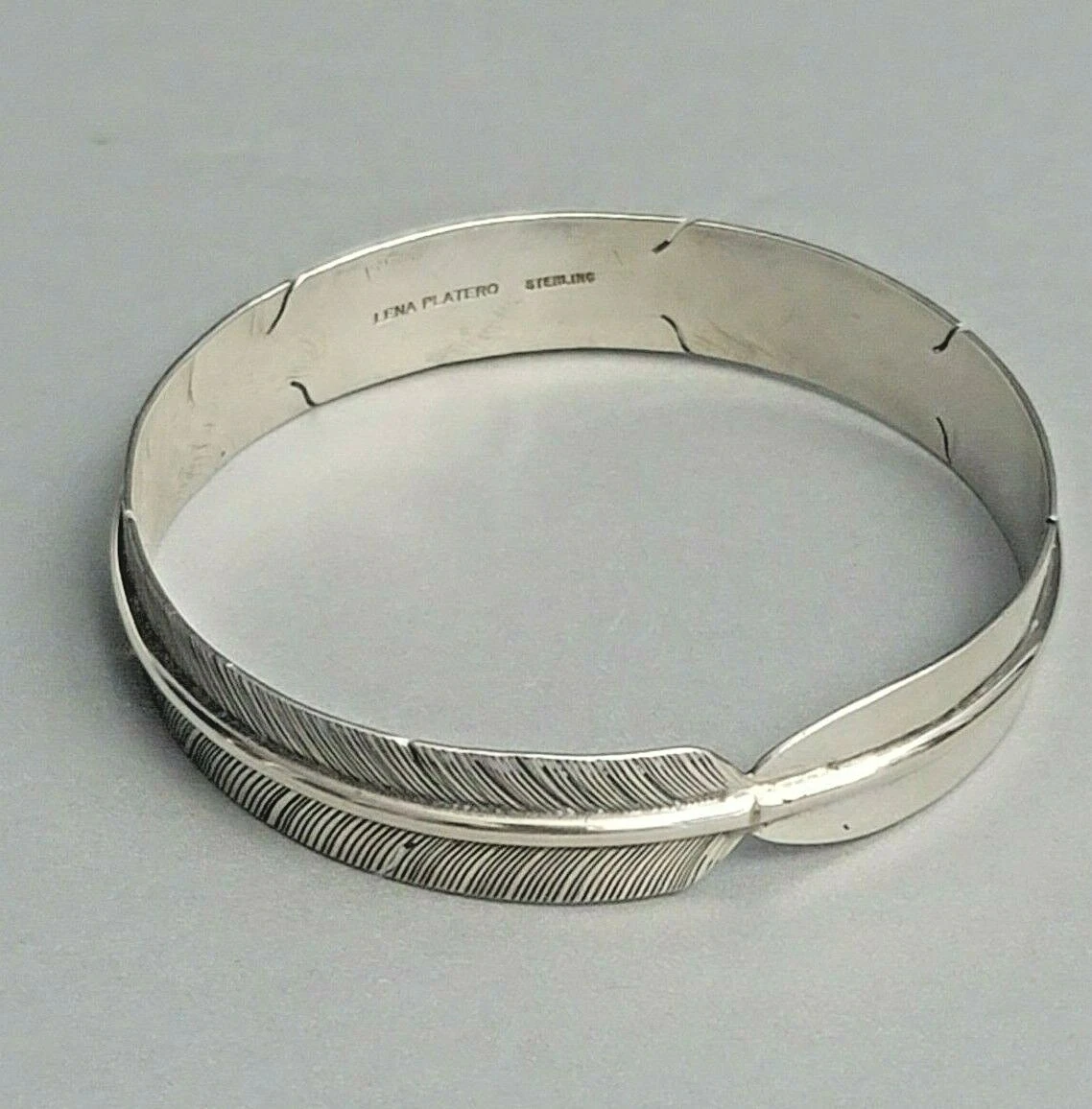 Sterling Silver Bracelet Lena Platero Feather Bangle Navajo Native