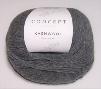 448 yd ball KATIA KASHWOOL Superwash Merino & Cashmere Sock dk Yarn #307 GREY